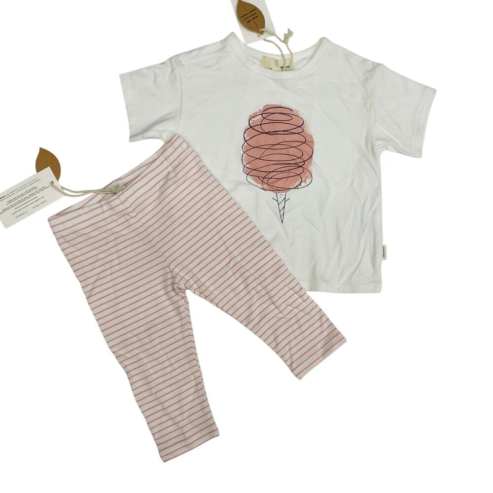 NWT Greige 12-18M Cotton Candy Printed Tee & Striped Pant Set